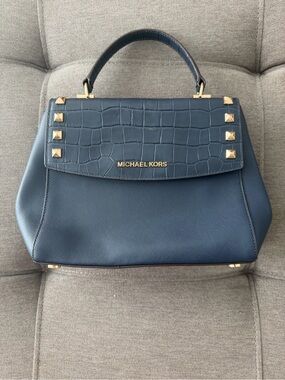 MICHAEL KORS Karla Top Handle Leather Satchel Purse Blue
